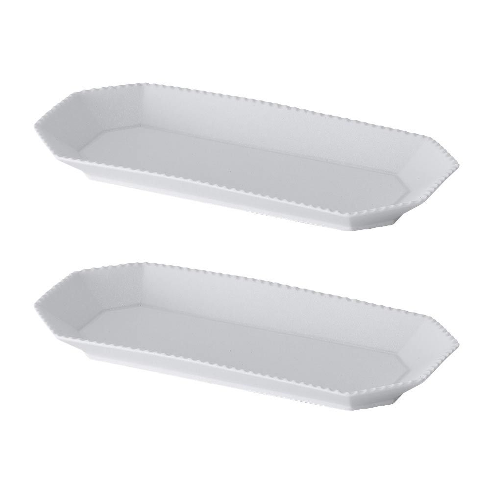 [NEOFLAM] Set of 2 RONDA Ceramic White Rectangular Plates-Serving Platters, Large Serving Trays, Porcelain Serving Dishes, Party Platters for Dessert, Buffet, Snack, Steak, Fruit-Made in Korea